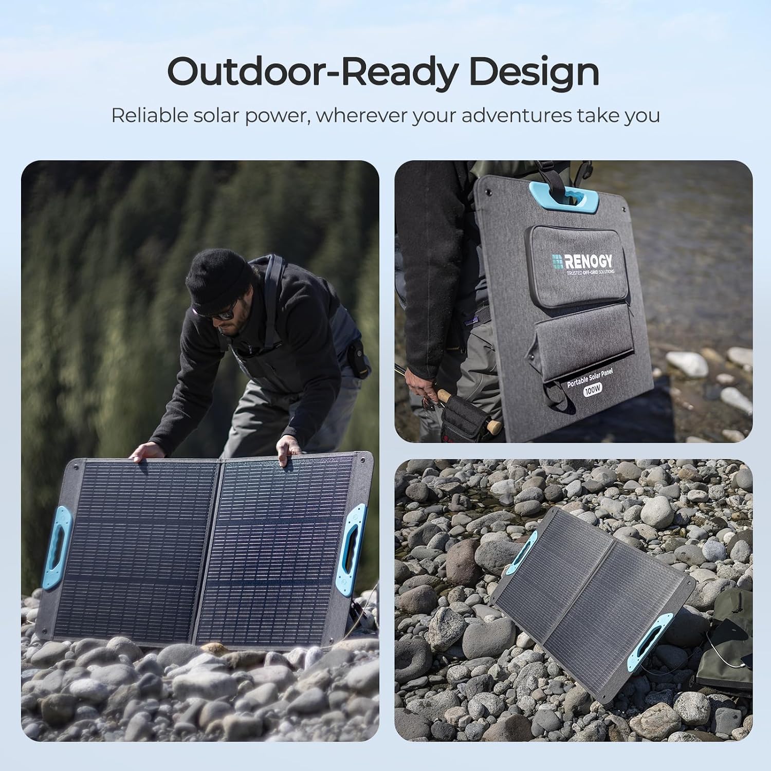 Renogy 100 Watt Portable Solar Panel, N-Type Foladable 100W Solar Panels w/Kickstands, 25% High Efficiency Solar Charger for Power Station, USB-A&Type-C Output, for Camping, RV, SUV, Off-Grid Outdoor