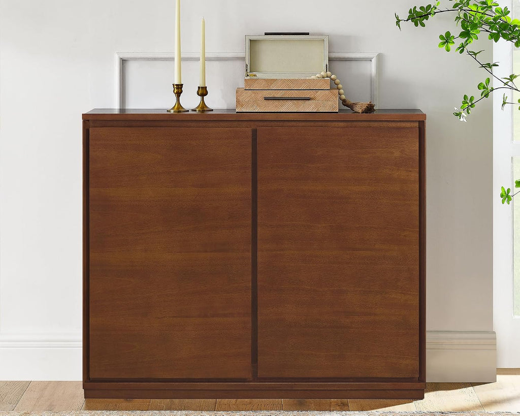LKTART 39' Narrow Sideboard Buffet Cabinet,Thin Entryway Storage Cabinet | Walnut Wood Small Sideboard Storage Cabinet;Mid Century Modern Thin Entryway Cabinet for Living Room,Hallway,Small Space