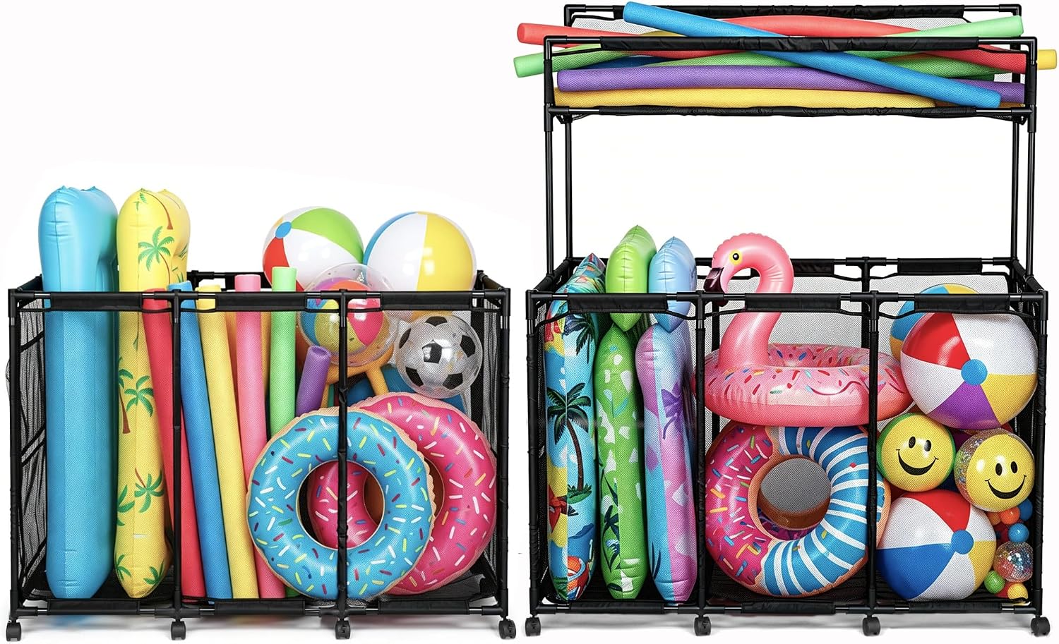 Yescom 2 Pack Pool Float Storage Bin Basket for Toy Raft Noodles Outdoor Metal Frame Mesh Net Rolling Organizer Cart Sturdy Large Black 2026