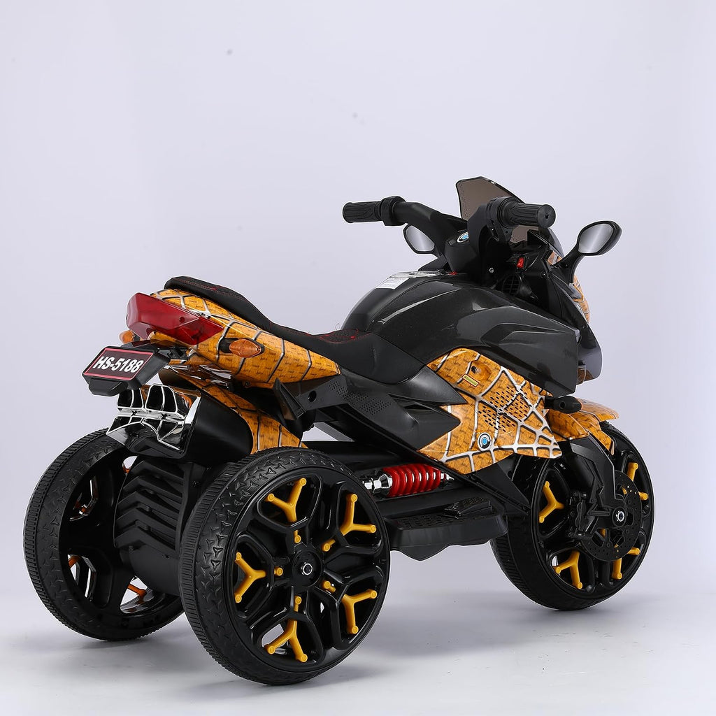 12V Kids Electric Motorcycle with Training Wheels | Plastic, PU seat, manual throttle, foot brake, USB, MP3, phone link, light-up wheels, ages 3-6, 45.3 W x 23.2 D x 28.7 H in