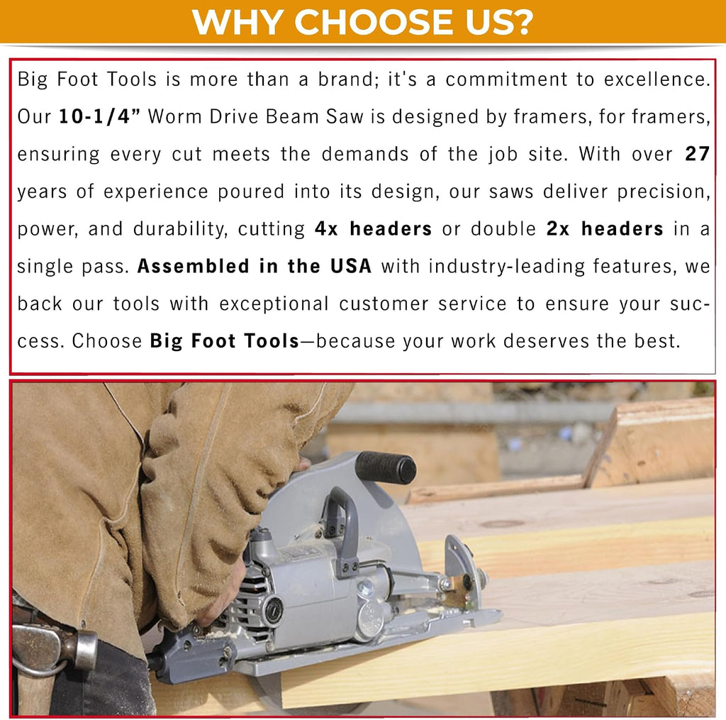 Big Foot Tools 10 1/4 Circular Saw Magnesium Worm Drive Saw Beam Saw with Skil Motor - Professional PowerSaw for One Pass Precision Cutting and Durability - BF-UG - SC-1025SU