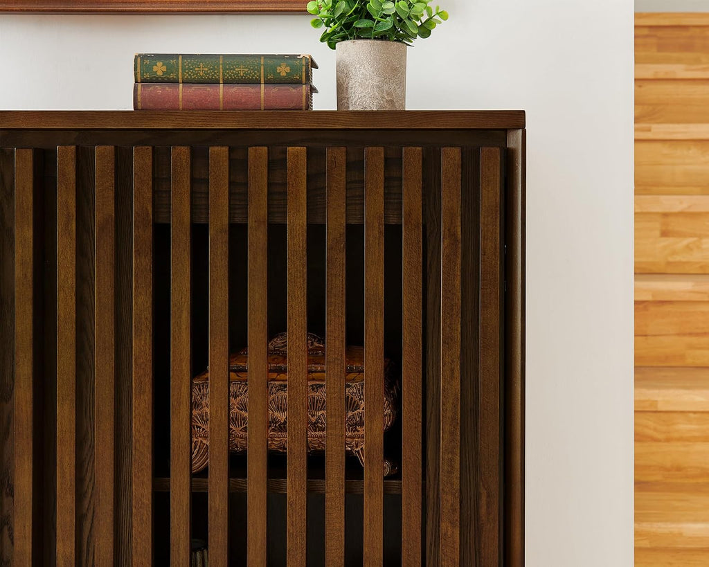 LKTART 39' Walnut Sideboard Buffet Cabinet, Entryway Narrow Storage,2 Piece | Wood;Small Storage Cabinet with Storage;Mid Century Modern;Thin Cabinet for Small Space,Living Room,Kitchen,Hallway