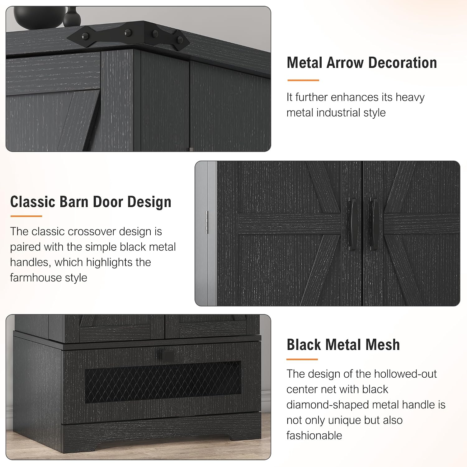 kepptory Kitchen Pantry Cabinet, Pantry Storage Cabinet with Adjustable Shelves and Drawer, Kitchen Buffet Cupboards Storage Shelf for Home Office Use (Black, 16' D x 24' W x 55' H)