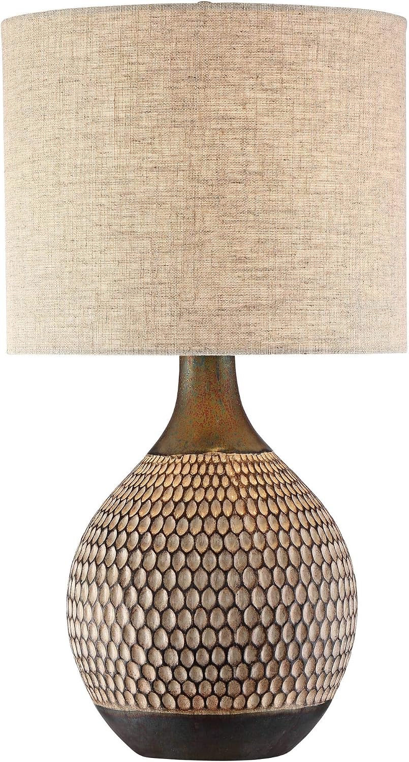 360 Lighting Emma Mid-Century Modern Accent Table Lamp with Dimmer and USB Charging Port 21' High Wood Brown Ceramic Oatmeal Fabric Drum Shade for Cottage Core Living Room Desk Bedroom House Bedside