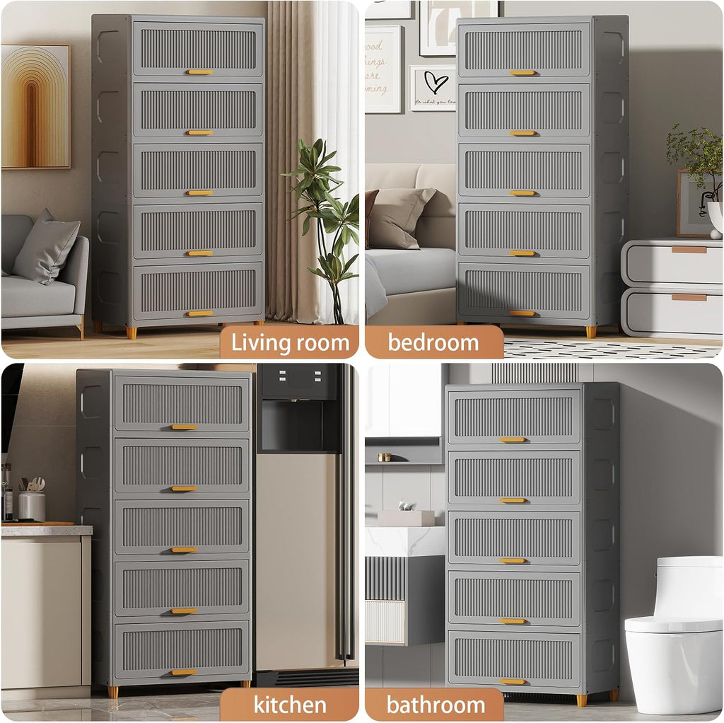 5 Tier Large Storage Bins with 1 Lid, 250QT Closet Organizers and Storage, Drawers Flip Open Large Plastic Storage Containers for Living Room, Office, Dorm (5 Tiers)