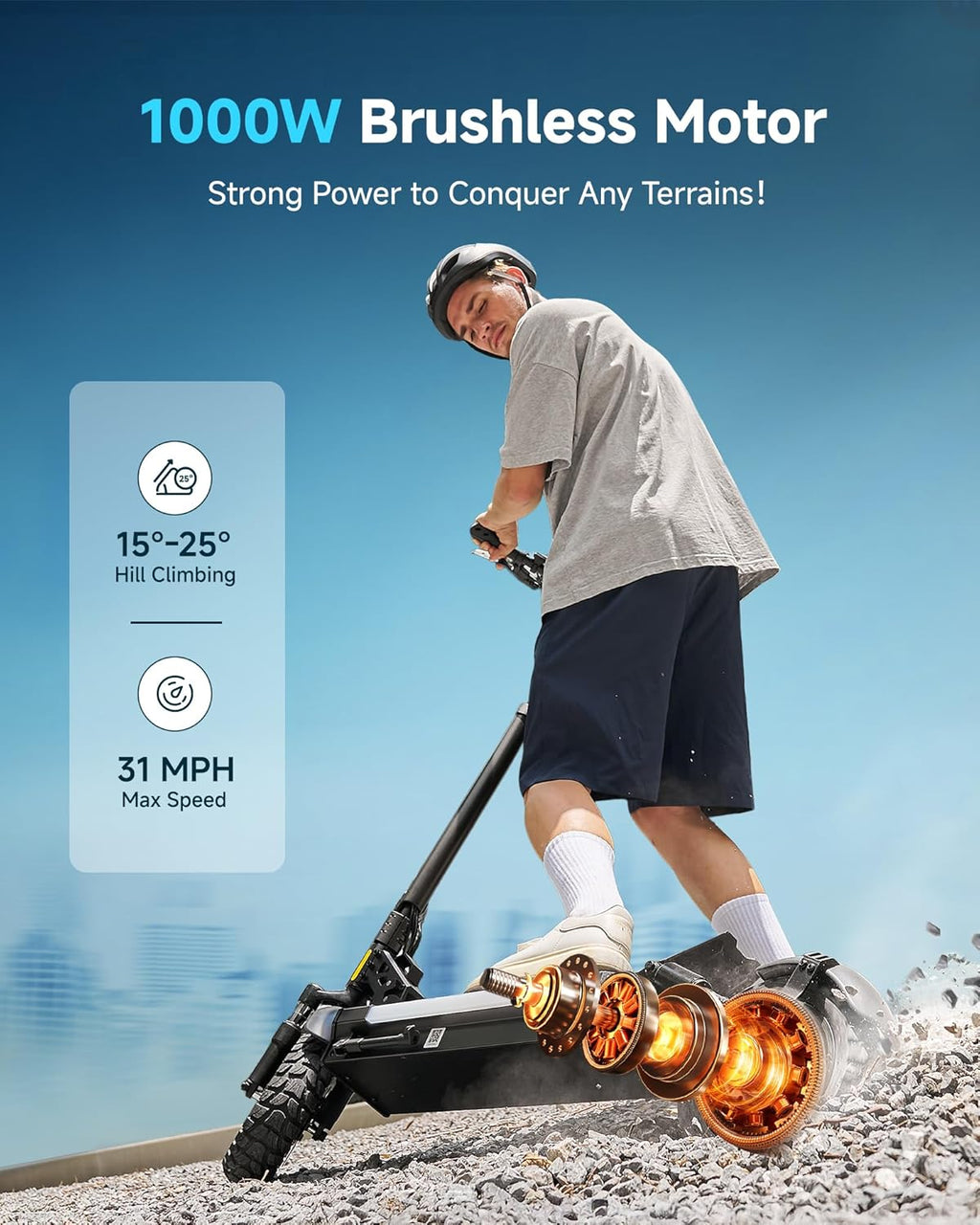 ECOROAD Electric Scooter Adults ES6, 1000W Motor & 31MPH Portable E-Scooter, Up to 37+ Miles Range, 10' Off-Road PneumaticTires, Dual Suspension & Brakes System, RGB Lights & APP Control with Bag