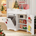 VECELO Tilt Out Trash Cabinet with Storage 9 Gallon Cabinet Trash Can with 2 Drawers, Free Standing Recycling Trash Can Storage with Ozone Generator/Charging Station, Pet Proof, White