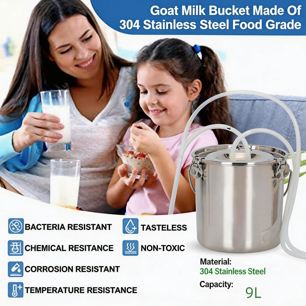 9L Goat Milking Machine, Rechargeable Battery Adjustable Pulse Vacuum Electric Goat Milking Machine,Portable Milking Machine,Individual Pulsation Adjustment, Udder Protection