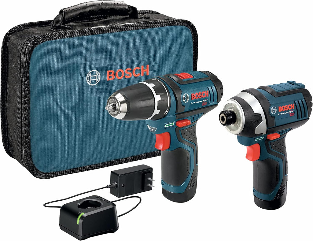 BOSCH CLPK22-120 12V Max Cordless 2-Tool 3/8 in. Drill/Driver and 1/4 in. Impact Driver Combo Kit with 2 Batteries, Charger and Case & Bosch MS4041 41-Piece Drill and Drive Bit Set