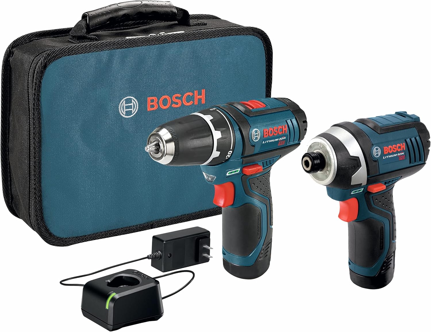 BOSCH CLPK22-120 12V Max Cordless 2-Tool 3/8 in. Drill/Driver and 1/4 in. Impact Driver Combo Kit with 2 Batteries, Charger and Case & Bosch MS4041 41-Piece Drill and Drive Bit Set