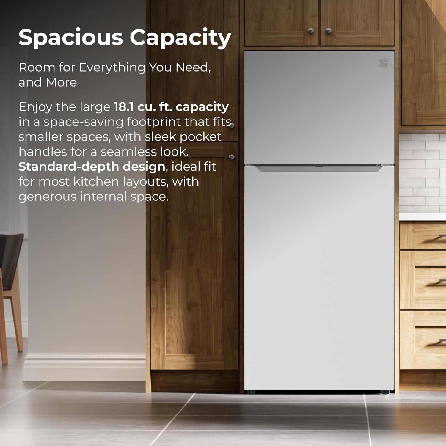Kenmore 30' Top Mount Refrigerator with Freezer - Adjustable Shelving, Humidity-Controlled Crispers, LED Lighting, ENERGY STAR Certified, Garage Ready, 18.1 cu. ft. Capacity - White