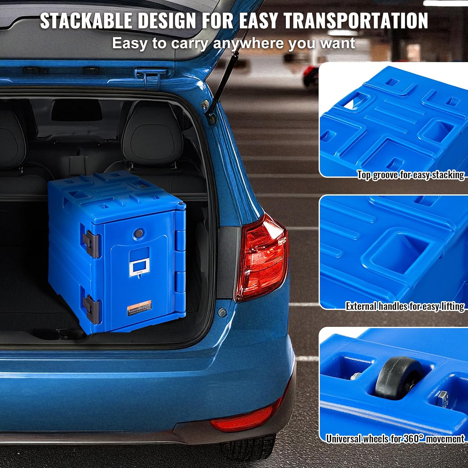 VEVOR Insulated Food Pan Carrier, 95 Qt Hot Box for Catering, Food Box Carrier with Double Buckles, Front Loading Food Warmer with Handles, Stackable End Loader for Restaurant, Canteen