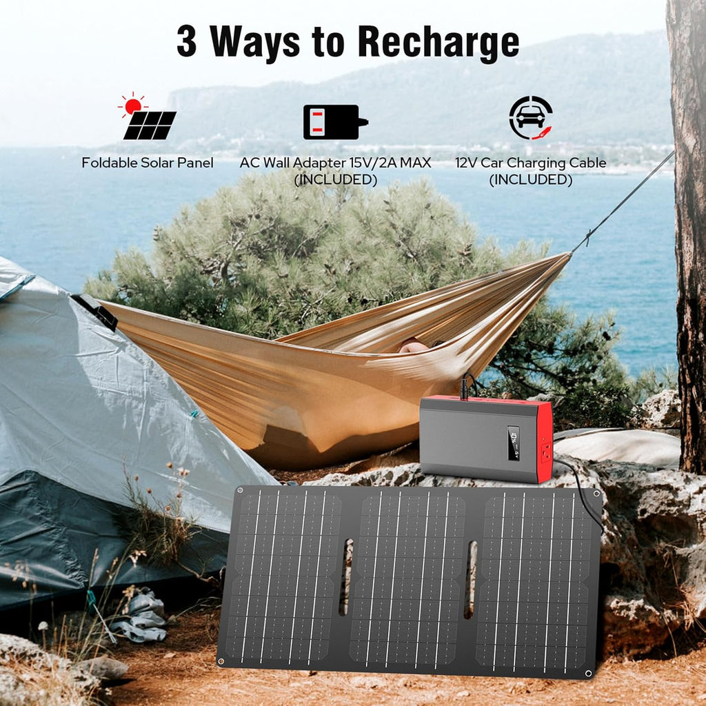 100W Portable Solar Power Station with Foldable 40W Solar Panel, 65W 110V Portable Power Bank with AC Outlet for Home Outdoor Adventure Use