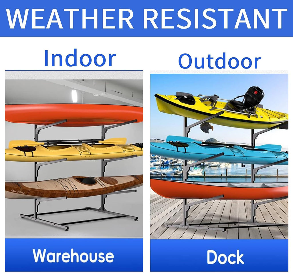 Takywep 4 Layers Kayak Storage Rack, Heavy Duty Metal Freestanding Outdoor Storage Rack for Canoe, Surfboard, Paddleboard and Skis Stand, Adjustable Hanger Kayak Rack for Garage, Easy to Assemble
