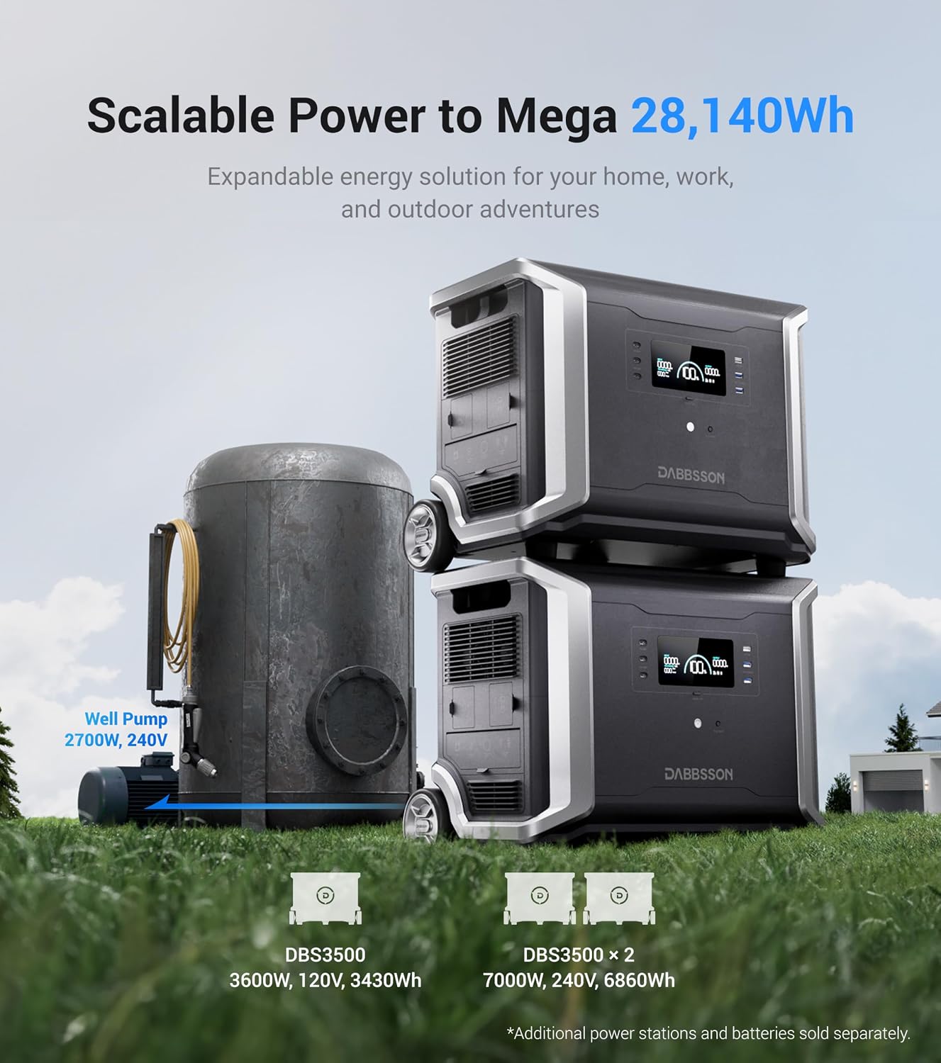 Dabbsson DBS3500 with DBS5300B Extra Battery, Total 8750Wh for Home Use, Emergency and Road Trip
