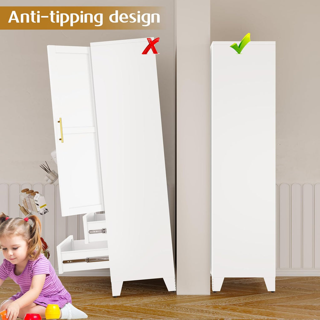 GAIOUS 71' Tall Metal Pantry Cabinet, Steel Storage Cabinets with 2 Drawers | 2 Adjustable Shelf and 2 Doors, Used as Kitchen cabinet, Freestanding Cupboard for Kitchen, Office, Living Room (White)