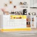 70 Inch Sideboard Buffet Cabinet with Storage, Kitchen Buffet Storage Cabinet with Power Outlets & LED Light, Coffee Bar Console Wine Bar with 2 Drawers & Door Shelves for Living Room, Kitchen, White