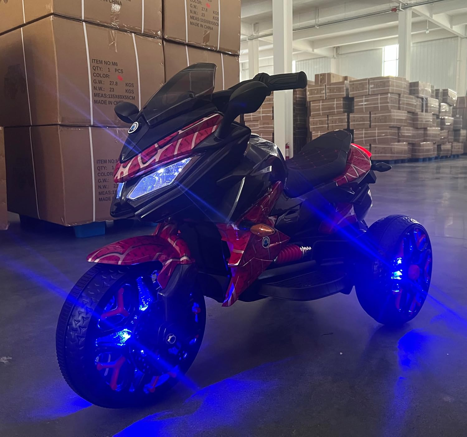 12V Kids Electric Motorcycle with Training Wheels | Plastic, PU seat, manual throttle, foot brake, USB, MP3, phone link, light-up wheels, ages 3-6, 45.3 W x 23.2 D x 28.7 H in