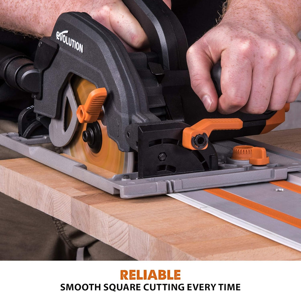 Evolution Power Tools R185CCSX Multi-Material Circular Track Saw Kit with 40' Track Included, TCT Blade Included, Cuts Wood, Plastic, Metal & More, 7-1/4 Inch