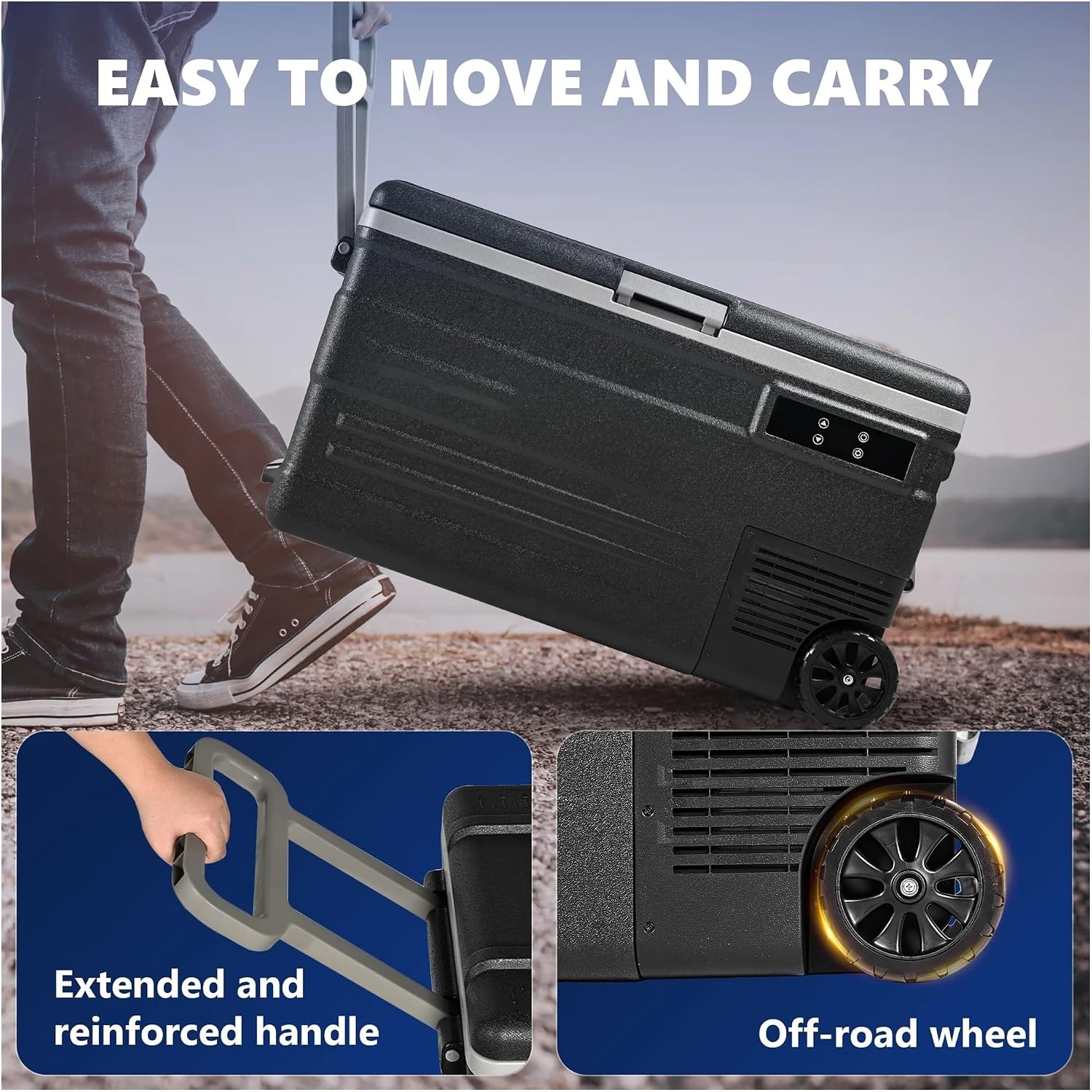 Car Refrigerator, 79QT(74L) Portable Car Fridge With Wheels,0℉~68℉, 12/24V DC & 110-240V AC,Black