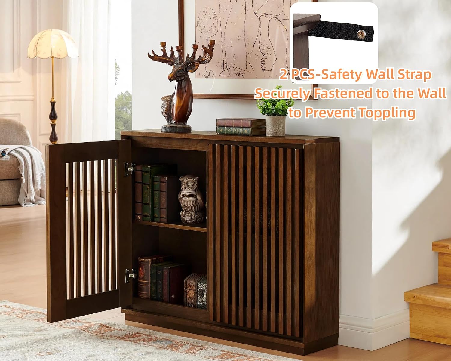 LKTART 39' Walnut Narrow Sideboard Buffet Storage Cabinet for Entryway | Walnut Wood Small Sideboard Storage Cabinet;Mid Century Modern Thin Entryway Cabinet for Living Room,Hallway,Small Space