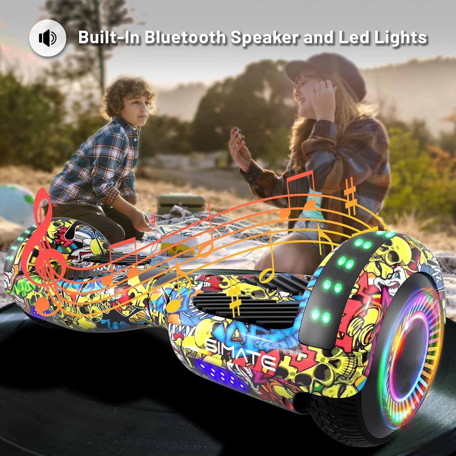 SIMATE Hoverboard, Bluetooth All Terrain Hover Boards with LED Lights and APP Control, Gifts for Kids Adults Girls Boys, for All Ages
