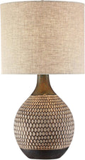 360 Lighting Emma Mid Century Modern 3-Way Table Lamp with Table Top Dimmer 21' High Wood Brown Finish Ceramic Tan Drum Shade for Cottage Core Living Room Bedroom House Bedside Nightstand Home