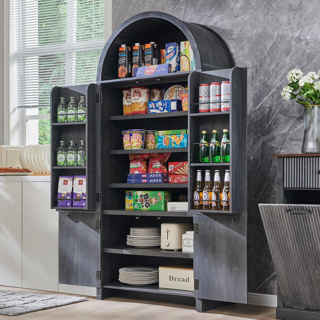 IFBUY 71' Tall Arched Bathroom Storage Cabinet, Modern Fluted Storage Cabinet w/Doors, 3 Adjustable Shelves, 6 Door Shelves, Wood Freestanding Cabinet for Bathroom, Entryway, Hallway, Dark Grey