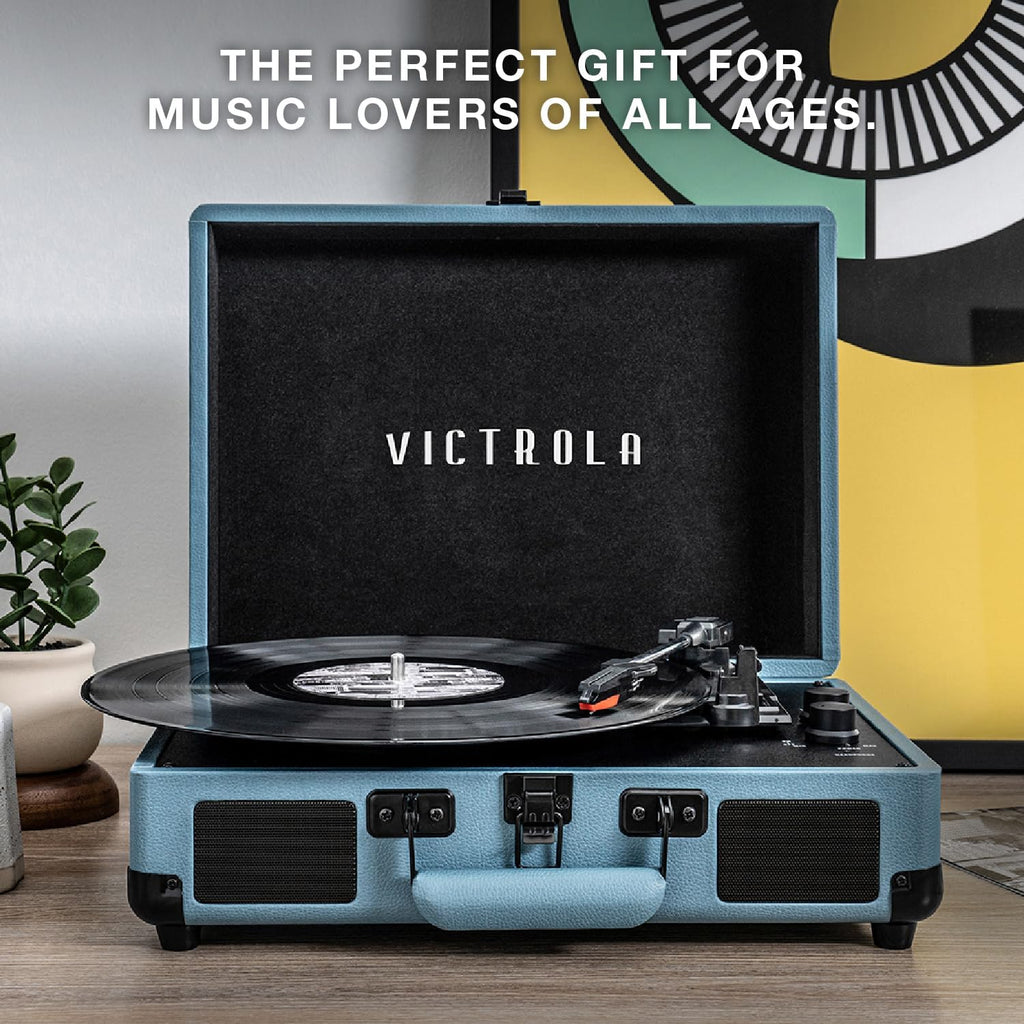 Victrola Journey - Bluetooth Suitcase Record Player - White/Silver | Built-in stereo speakers, 3-speed turntable plays 7', 10' and 12' records, Bluetooth streaming, headphone jack