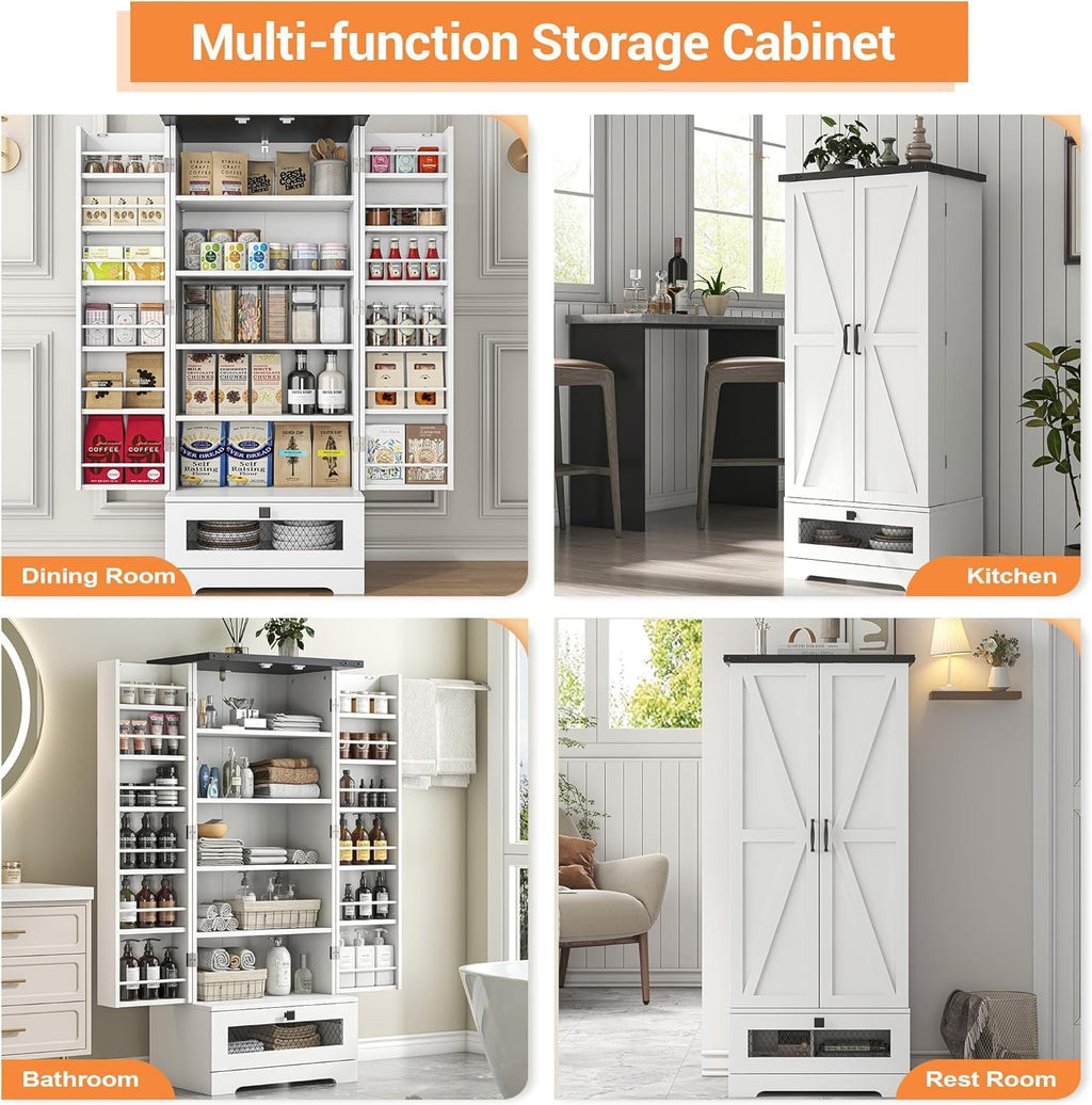 kepptory 55' Pantry Storage Cabinet with Adjustable Shelvesand Drawer, Buffet Cupboard for Kitchen