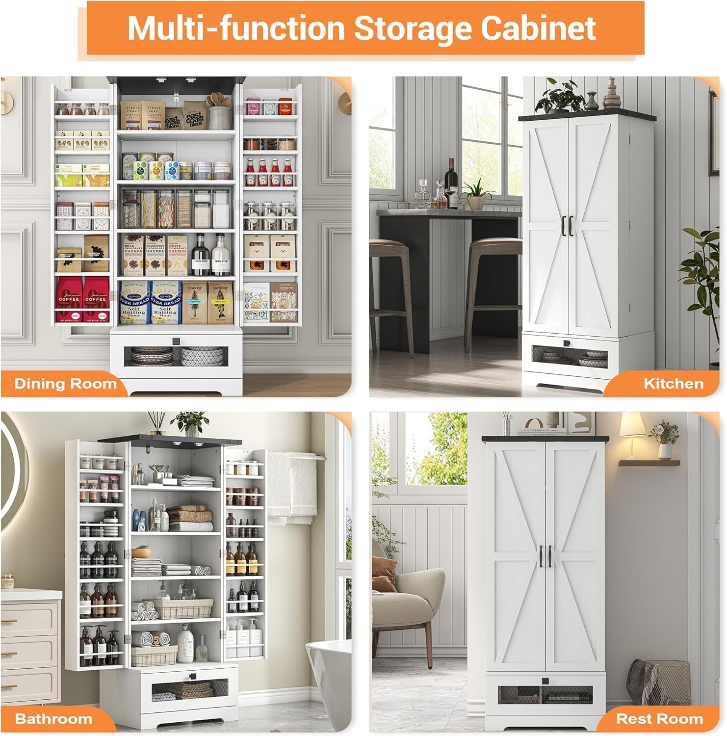 kepptory 55' Pantry Storage Cabinet with Adjustable Shelvesand Drawer, Buffet Cupboard for Kitchen