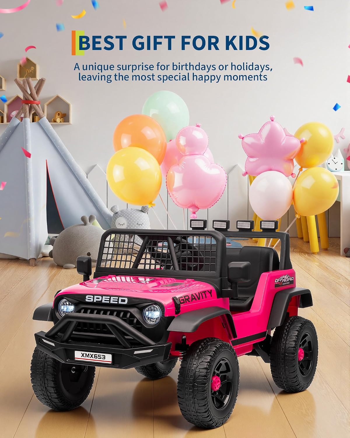 GarveeLife 12V Kids Electric Ride On Car with Remote Control Ride On Toy for Toddler Boys & Girls Bluetooth Music Player LED Lights(Hot Pink)
