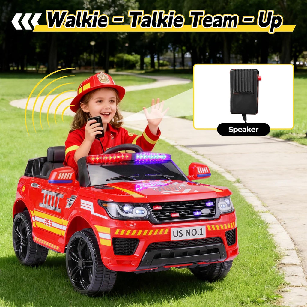 TOBBI Fire Truck Ride on Car 12V Electric Firetruck Battery Powered Vehicles for Kids to Drive with Remote Control, Bluetooth, Siren-Call, Walkie-Talkies for Toddlers Ages 1-8 Years, Red
