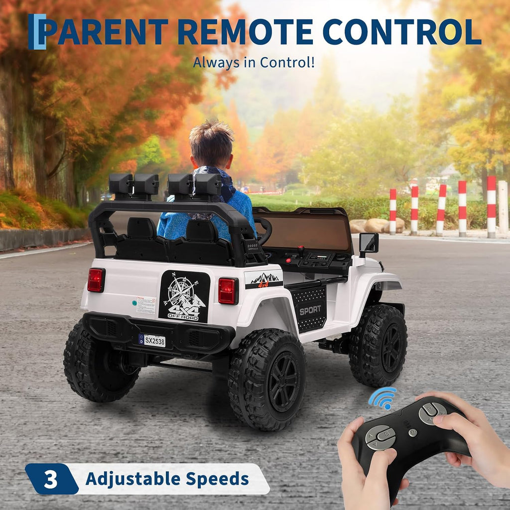 GarveeLife 24V Ride on Toys, 2 Seater Kids Ride on Truck Car, Parent Remote Control, 4WD 800w Motor, 3 Adjustable Speeds, Built-in Music Player, Kids Electric Ride on Toys with Easy Assembly, White