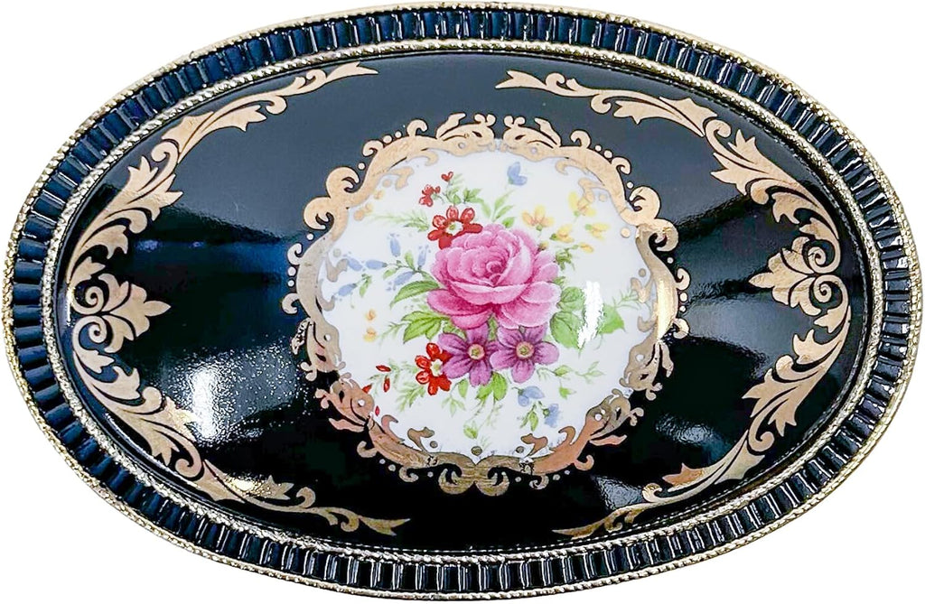 Haelo Elegant Oval Musical Trinket Jewelry Box Plays Tune Candle in The Wind 2.5 x 4 Inch Antimony Ornate Scrollwork with Floral Medallion