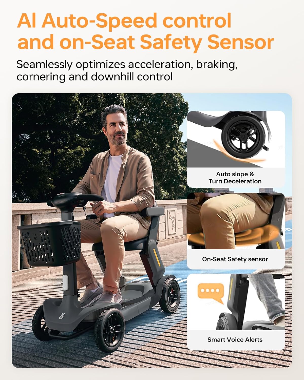 Paiseec S3 Mobility Scooter for Seniors, 25 Miles Long Lasting Mobility Scooter Foldable, Lightweight Travel Scooter for Seniors, 300 lbs Capacity, AI Speed Control, 250W Motor (Grey-25miles)