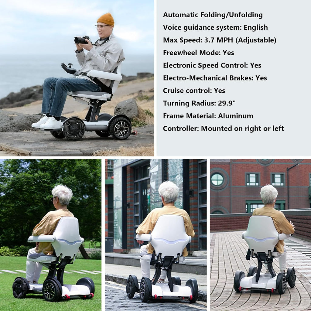 Intelligent Electric Powered Wheelchair Device, Automatic Folding, Remote Controlled, Smart, Compact Heavy Duty Mobile, Powerful Dual Motor, Foldable Portable Motorized Mobility Scooter
