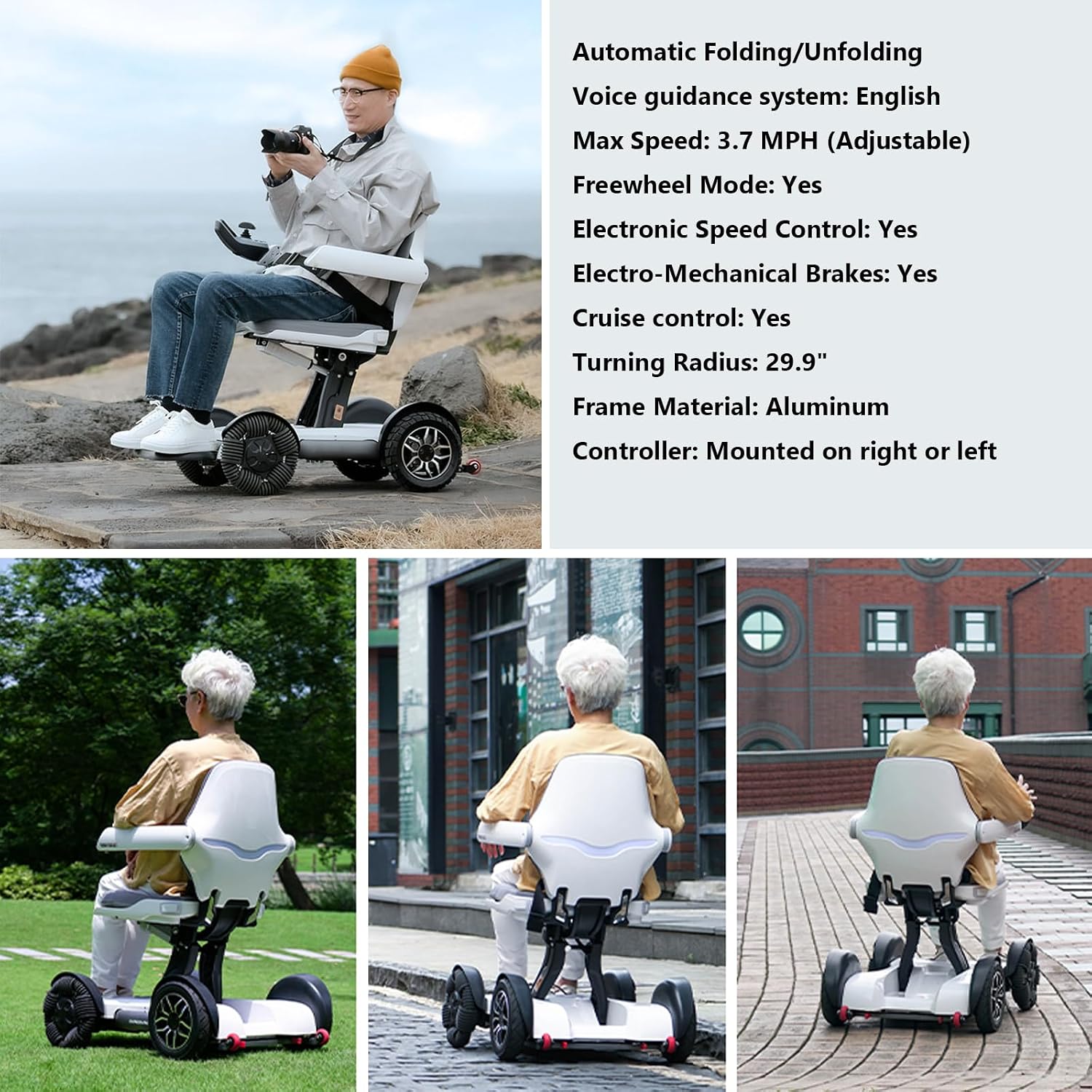 Intelligent Electric Powered Wheelchair Device, Automatic Folding, Remote Controlled, Smart, Compact Heavy Duty Mobile, Powerful Dual Motor, Foldable Portable Motorized Mobility Scooter