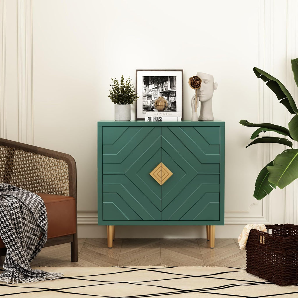 HLR Sideboard Storage Cabinet with 2 Doors, Accent Cabinet with Decorative Embossed Pattern Doors, Sideboard Buffet for Living Room, Kitchen, Dining Room, Hallway