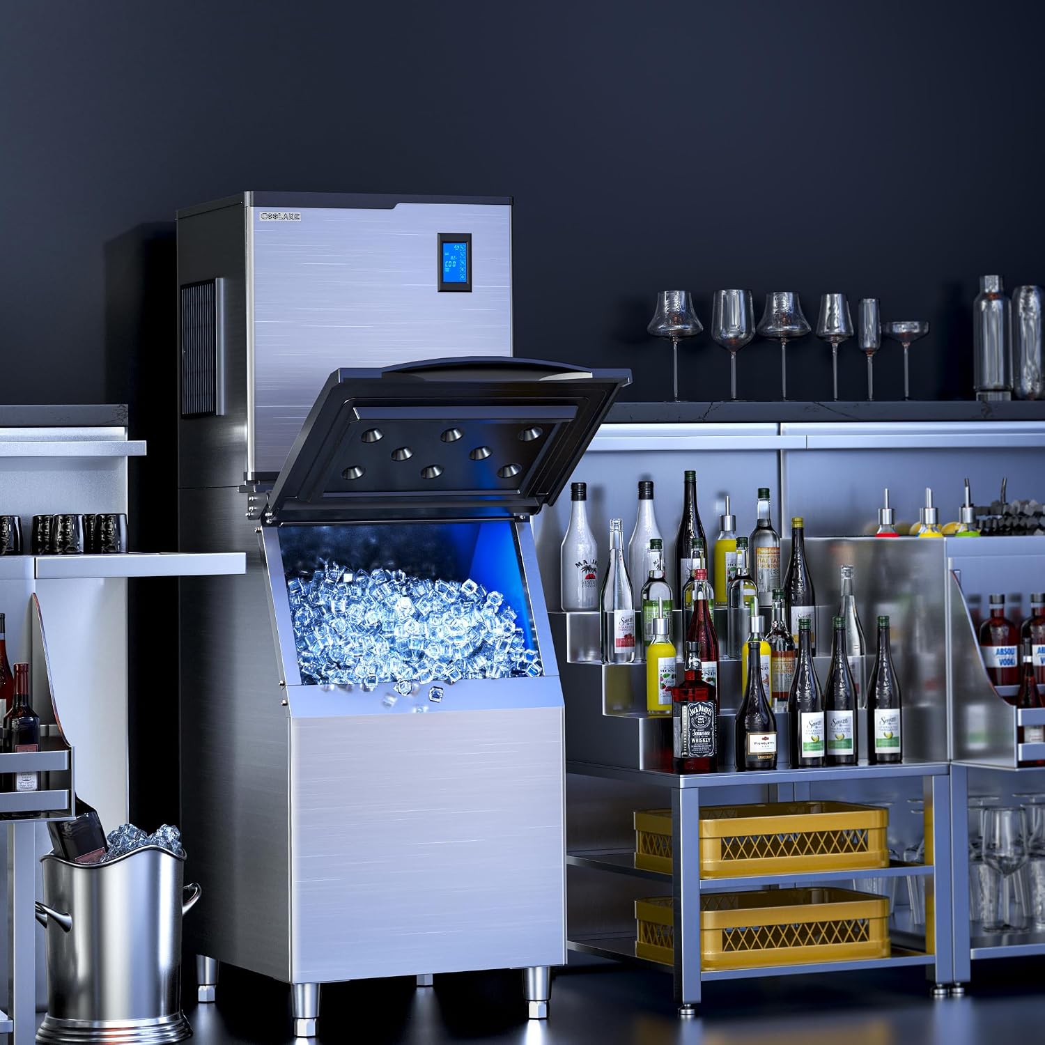 Coolake Commercial Ice Machine 550lbs/24H, 22 Inch Air Cooled Stainless Steel Industrial Ice Maker, Modular Ice Cube Machine for Restaurant Hotel, DOE ETL Listed, Self-Cleaning - Head Only