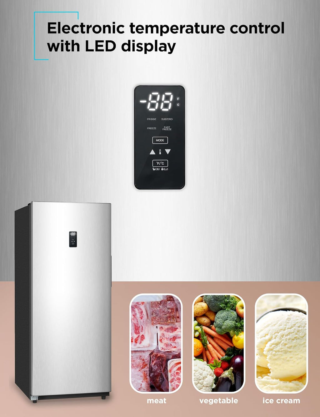 BLACK+DECKER 14 Cu. Ft. Convertible Freezer Refrigerator, Upright Freezer with Glass Shelves, ENERGY STAR rated, Frost Free, BUC1400XS, Stainless Look
