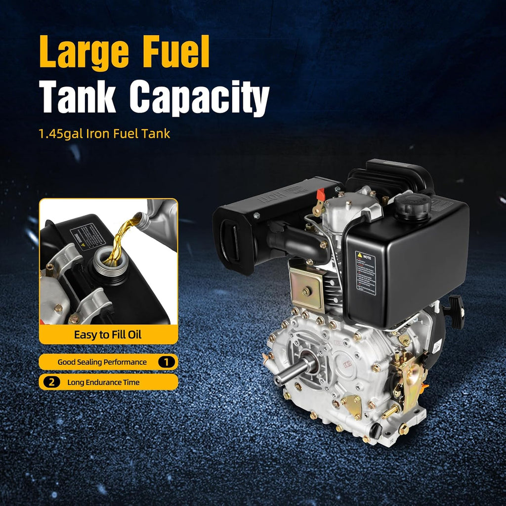 Diesel Engine, 4-Stroke 10hp 418cc Diesel Motor, 6.3kw 3600rpm Vertical Horizontal Shaft Diesel Tiller Motor, w/Recoil Manual Start&Air-Cooled, for Micro-tillers, Drainage, Irrigator, 186FA, Black