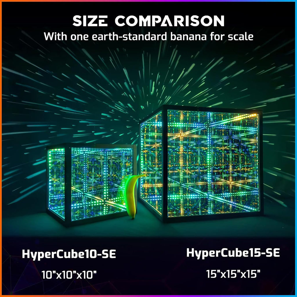 The Hyperspace Lighting Company HyperCube Infinity Cube LED Light - 10-Inch Sound Reactive Table Desktop Lamp - Cool & Creative RGB Multicolor Decorative Mirror Art Desk Night Light