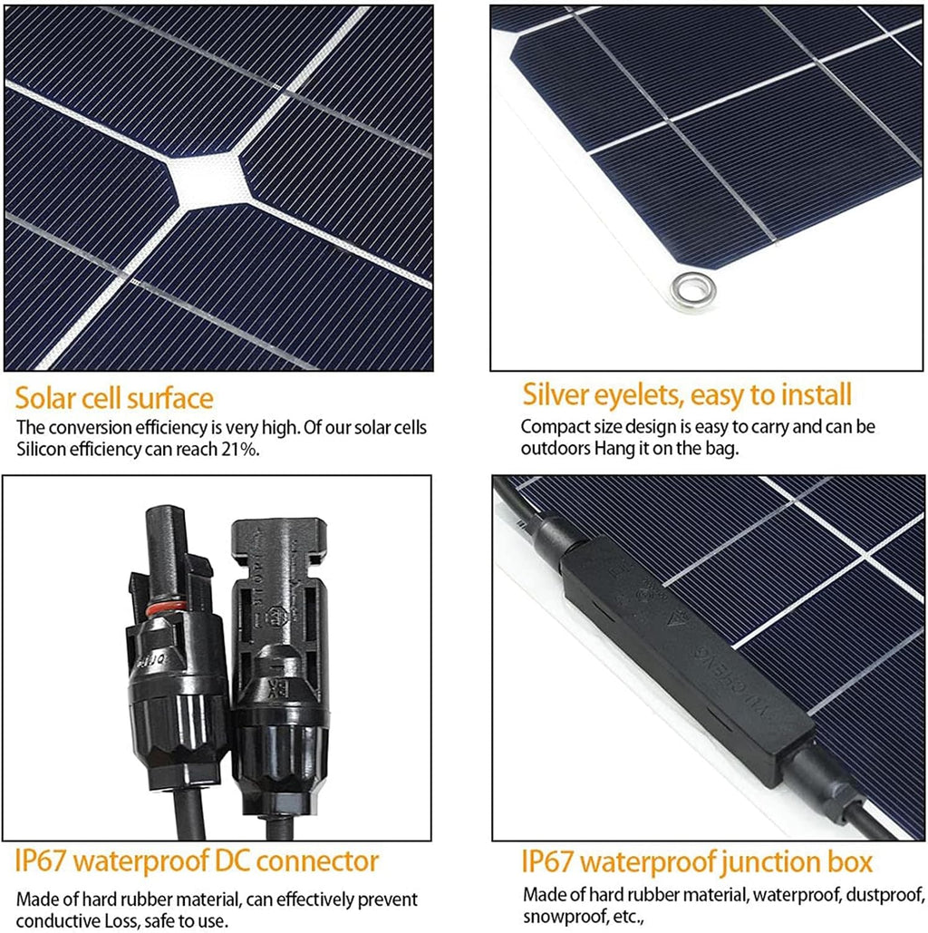 100W Portable Solar Panel, Flexible Monocrystalline Solar Charger, Photovoltaic Solar Panels Modules for RV,Boat,Tent, Camping, Travel, Garden