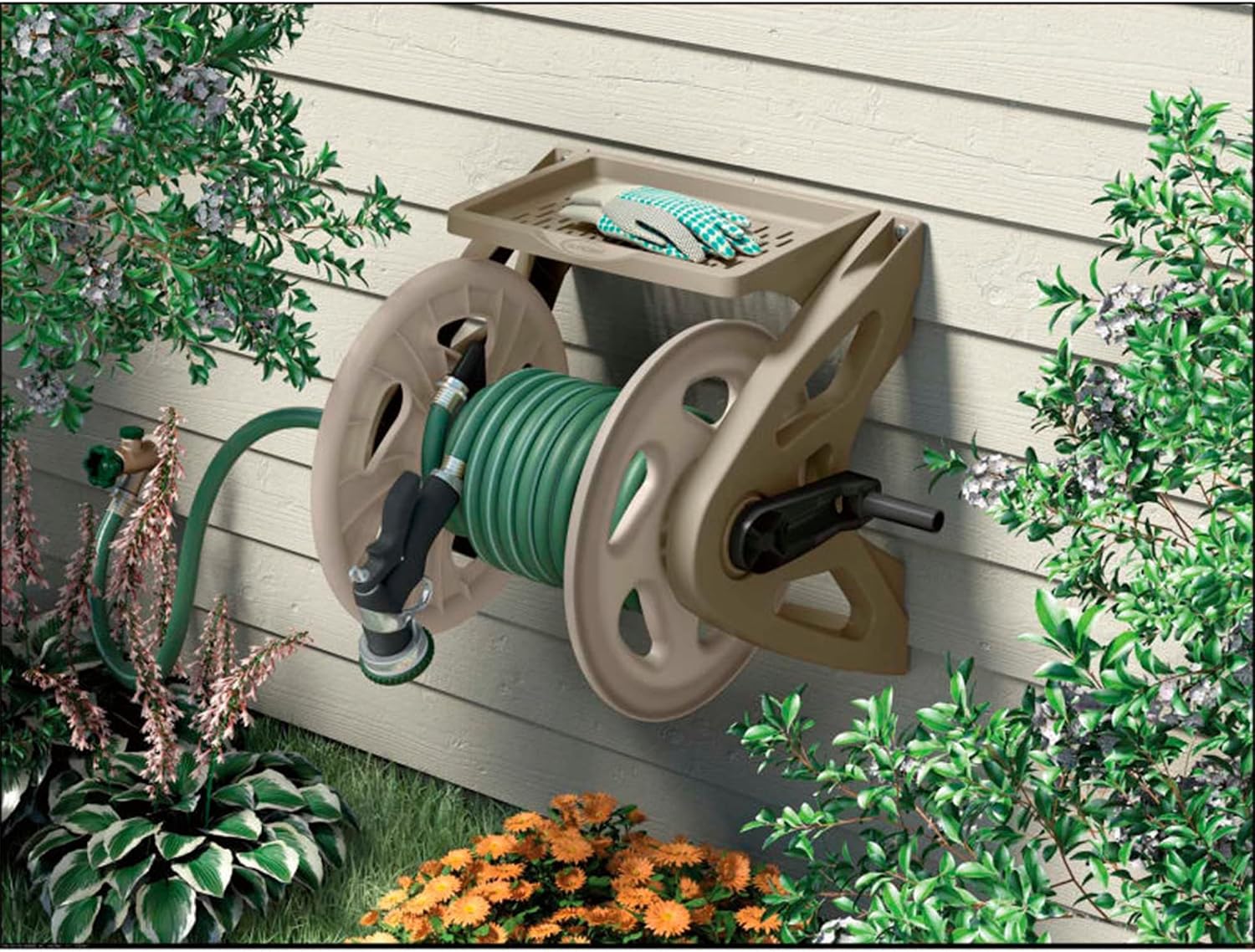Suncast 175 Foot Slide Trak Garden Hose Handler Wall Mounted Hose Reel (2 Pack)