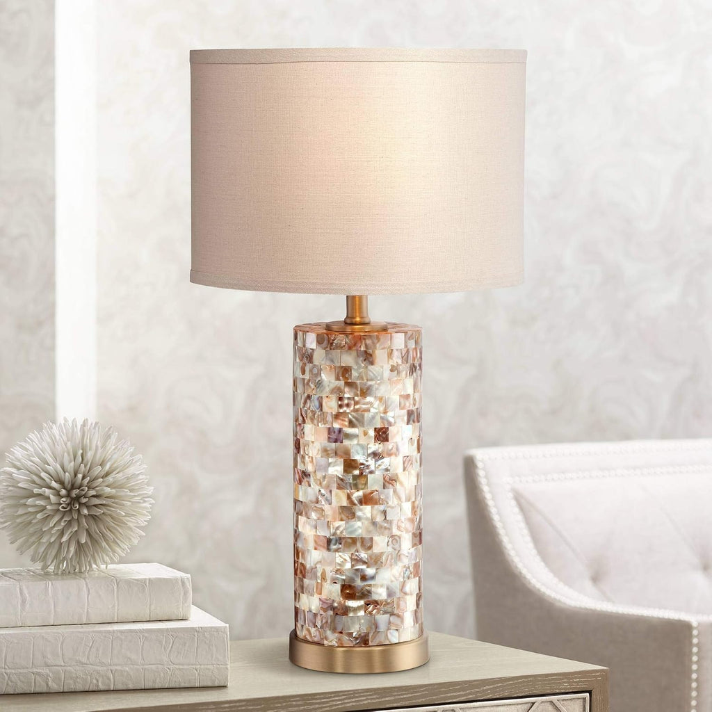 360 Lighting Margaret Modern Coastal Cottage 3-Way Table Lamp with Table Top Dimmer 23' High Mother of Pearl Glass Cream Shade Decor for Living Room Bedroom House Bedside Nightstand Home Office