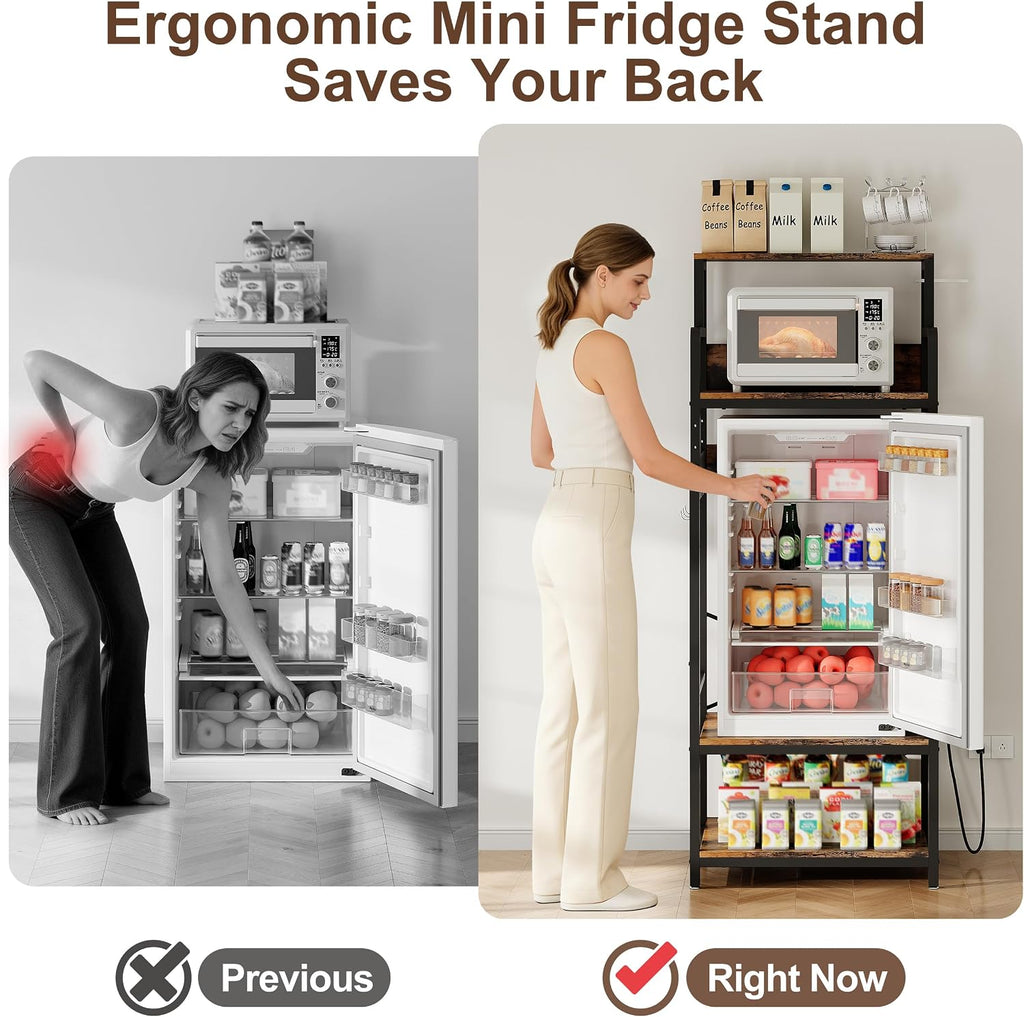 Mini Fridge Stand Microwave Combo Cabinet Station With Small Refrigerator Insert Storage Space, Shelf Organizer Unit For Dorm Room Coffee Bar To Sit, Big Table With Power Outlet To Go Over Fridge