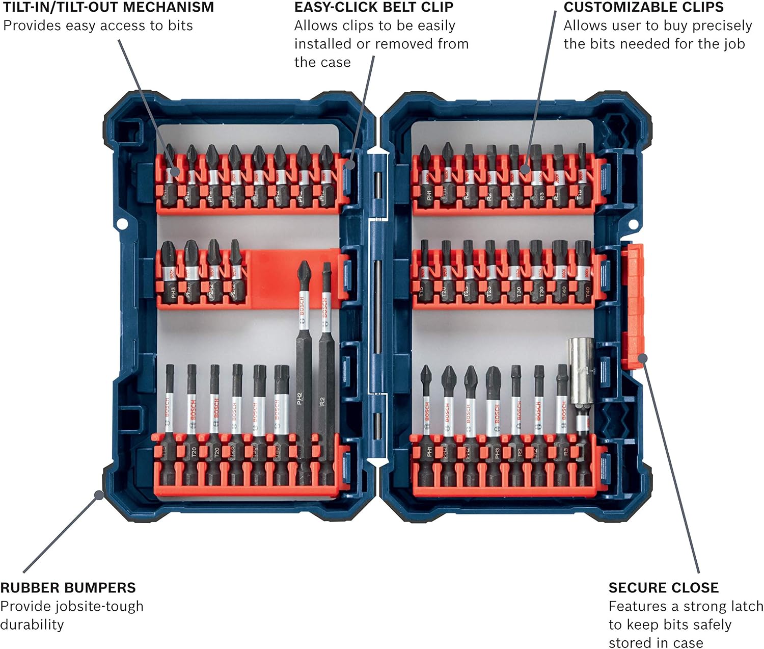 BOSCH CLPK27-120 12V Max 2-Tool Combo Kit (Drill/Driver and Impact Driver) with 2 Batteries, Charger and Case & 44 Piece Impact Tough Screwdriving Custom Case System Set SDMS44