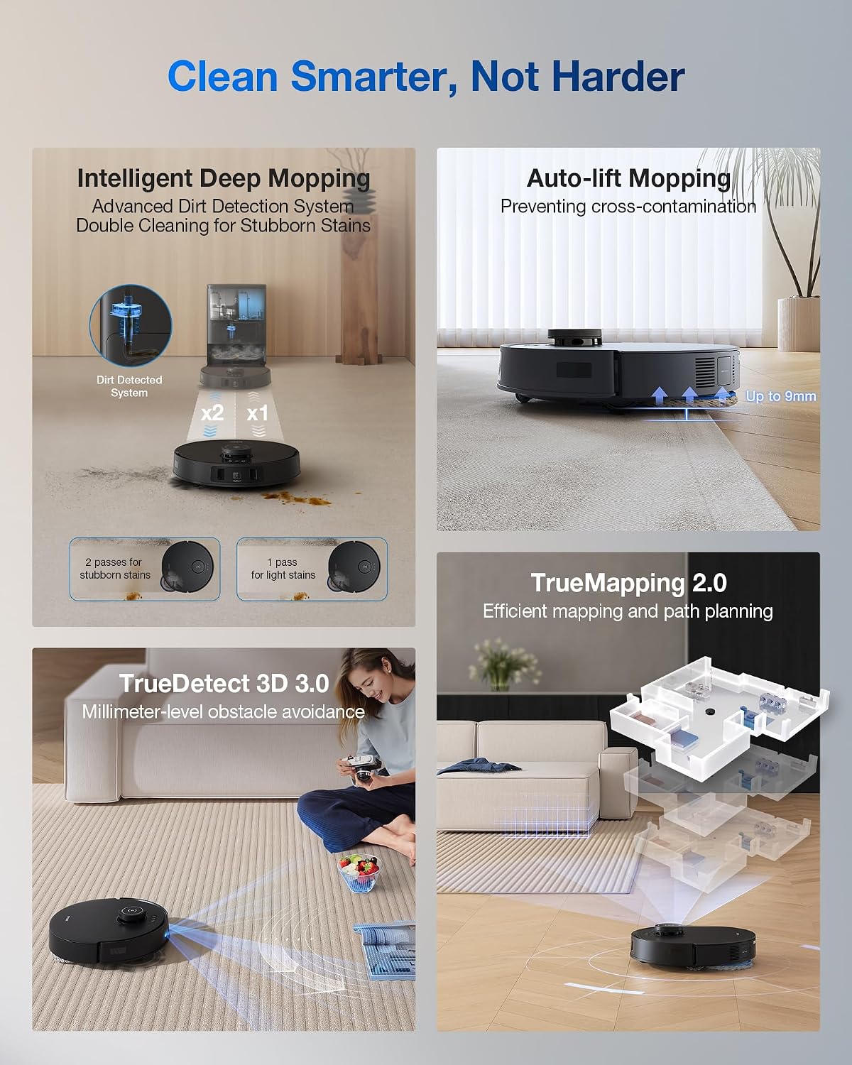 ECOVACS DEEBOT T30S Care Robot Vacuum and Mop, 11000Pa, ZeroTangle Technology, TruEdge Adaptive Edge Mopping, Hot Water Mop Washing, Self-Emptying, Self Refilling, Auto-Mop Lifting, Obstacle Avoidance