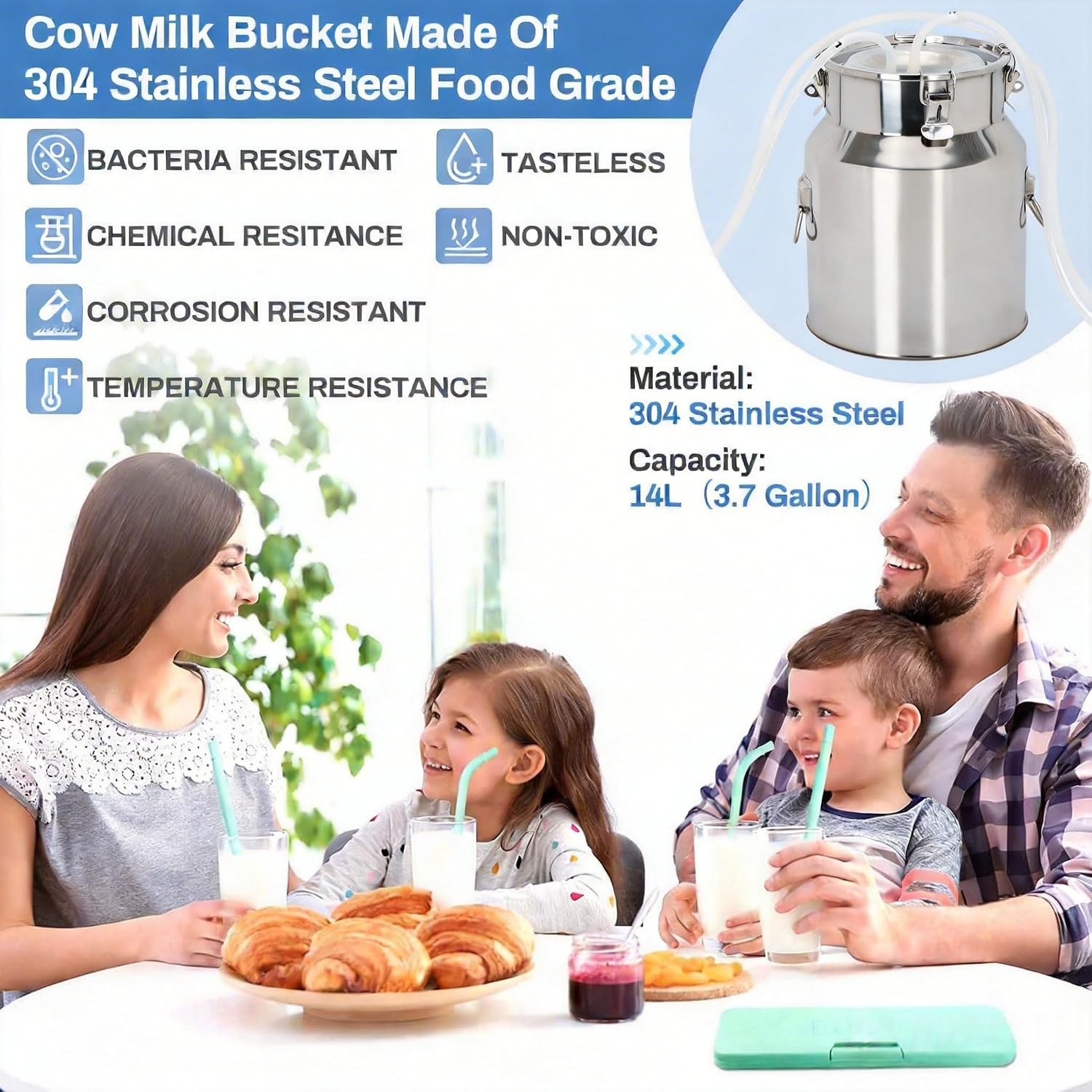 14L Cow Milking Machine, Rechargeable Battery Adjustable Pulse Vacuum Electric Cow Milking Machine,Portable Milking Machine,Individual Pulsation Adjustment, Udder Protection